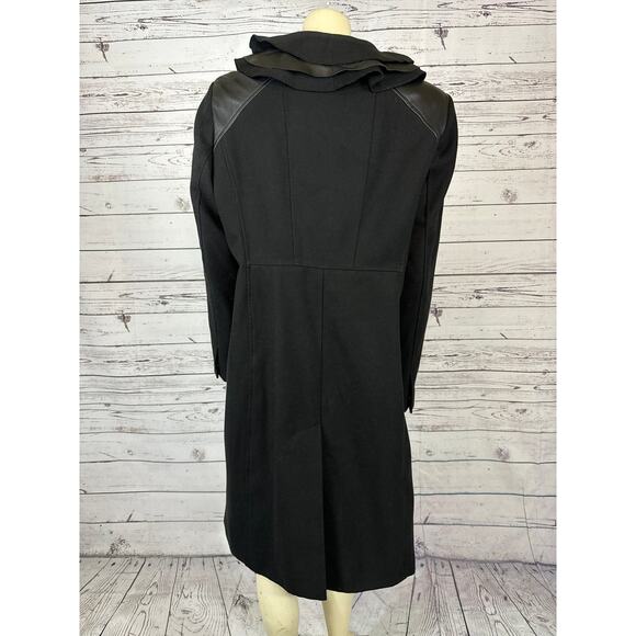 Elie Tahari 100% Wool Black Fitted Layered Leather Ruffle Collar Coat size XL - Picture 7 of 12